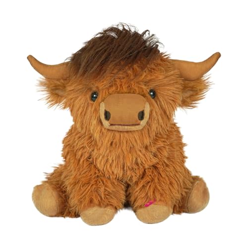 Tonpect Highland Cow Stuffed Animal with Mooing Sound, 9 inch Brown Colored, Farm Cow Toy for Boys Girls Gift Decoration