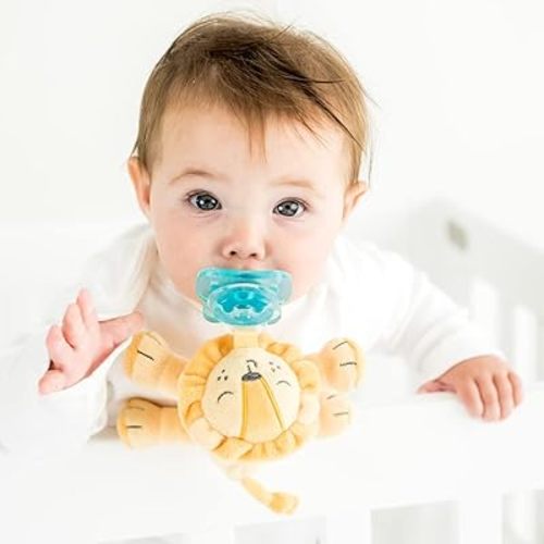 PaciBuddy Lion Pacifier Holder - Plush Toy includes Detachable Pacifier - Adapts to Name Brand Pacifiers - Baby Gift Suitable for all Ages - Infant Binky, Soother, Paci, Plush Baby Toy