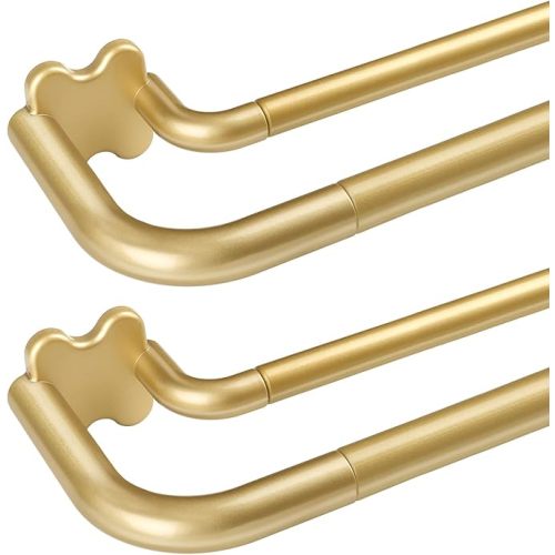 2 Pack Gold Blackout Double Curtain Rods Set, USFOOK Wrap Around Curtain Rods for Windows 32 to 58 Inch, 6/8 Inch Room Darkening Curtain Rod, Decorative Drapery Rods for Home