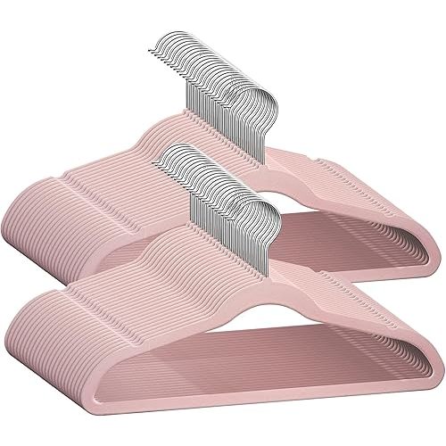 50 Premium Kids Velvet Hangers - 14" Non-Slip Clothes Hangers for Kids & Preteens - Ultra Slim, Space-Saving, Strong & Durable Hangers with 360° Swivel Hook - Pink