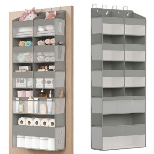 SONGMICS Over-the-Door Organizer, 9-Compartment Door Hanging Storage Shelf, Foldable Closet Hanging Organizer, Heavy-Duty, Transparent, Dove Gray