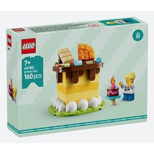 LEGO Birthday Cake Building Set 40780, 160 Pieces, Ages 7+, Yellow Layered Cake with Minifigure