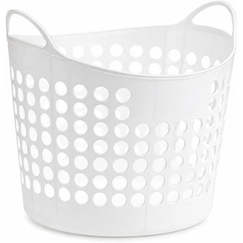 2 Pack White Stackable Laundry Basket with Handles, Small Plastic Laundry Bin for Clothes Organization, Compact Clothes Hamper Alternative for Bedroom, Bathroom & Dorm, 35 x 33 x 25 cm