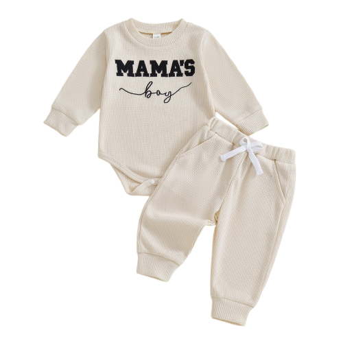 Ulanda Daddys Mini Baby Boy Outfits Newborn Long Sleeve Romper Onesie Pants Set 0 3 6 12 Months Fall Winter Waffle Clothes (Black, 3-6 Months)