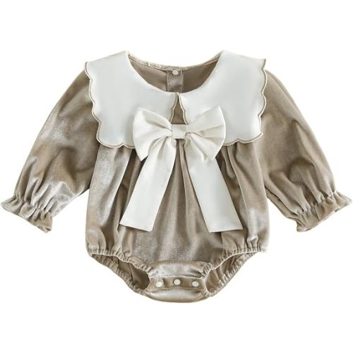 Baby Girl Bubble Romper Long Sleeve Velvet Bodysuit Fall Clothes