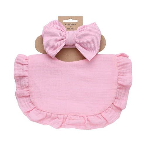 Muslin Baby Drooling Bibs with Bow Headband Unisex Soft & Absorbent Multi-Layer Baby Bibs for Drooling and Teething Boys Girls