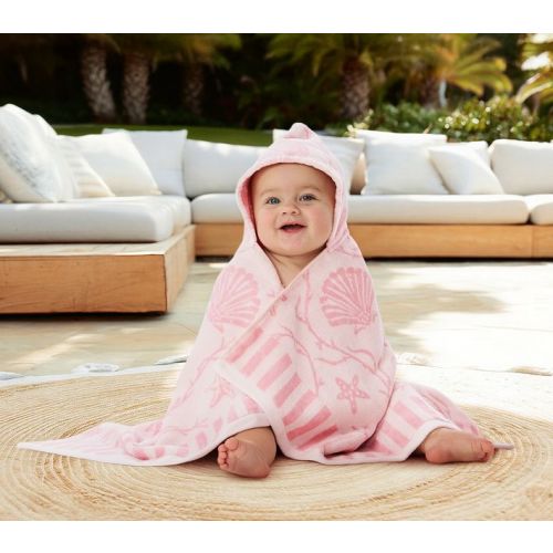 Seashells Plush Jacquard Baby Beach Hooded Towel UPF 50+