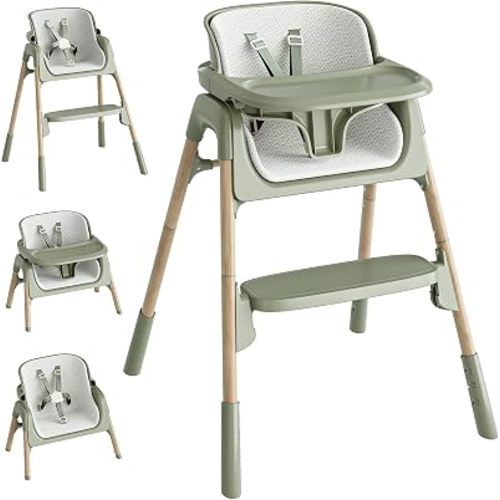 Mloong 4 in 1 Convertible Baby Highchair, Adjustable High Chairs for Babies and Toddlers, Easy Clean Feeding Chair with 5-Point Harness