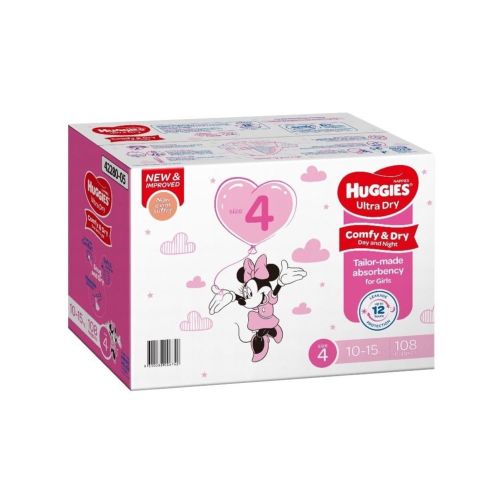Huggies Nappies Mega -Toddler Girl Size 4 - 108 Pack