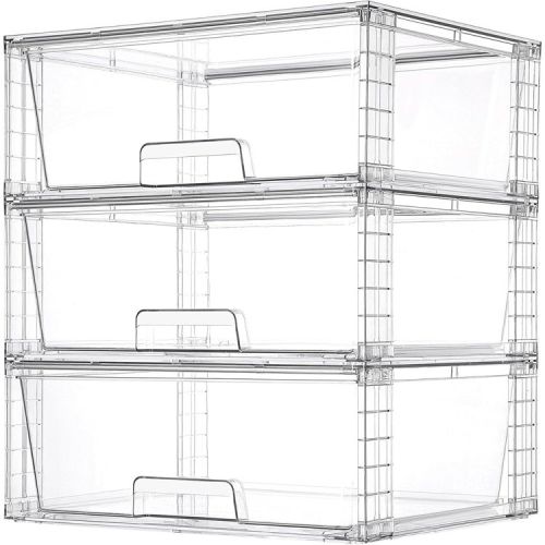 Vtopmart 3 Pack Clear Acrylic Large Stackable Storage Drawers, for Cabinet, Kitchen Pantry, Medicine