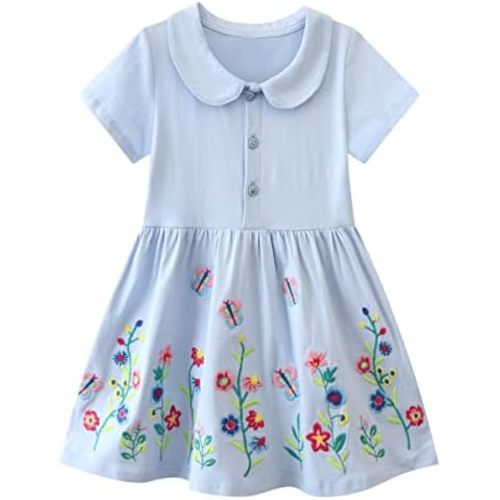 Girls Cotton Long Sleeve Casual Cartoon Appliques Striped Jersey Dresses