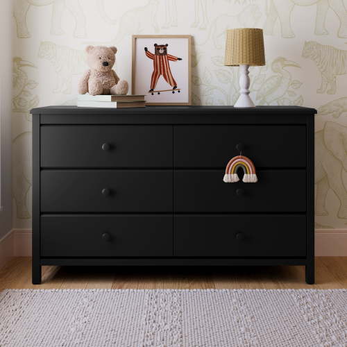 Storkcraft Alpine 6 Drawer Nursery Double Dresser, Black