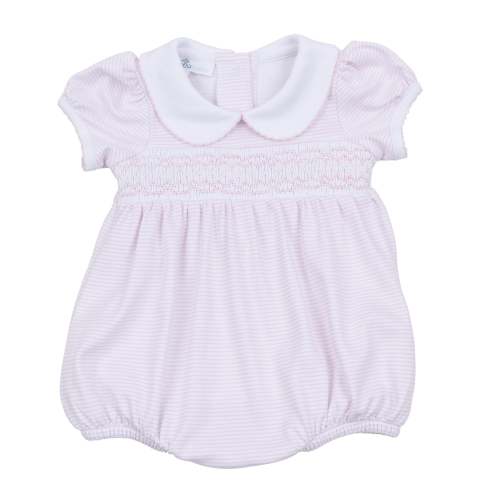 Magnolia Baby Mini Stripes Smocked Bubble - Pink