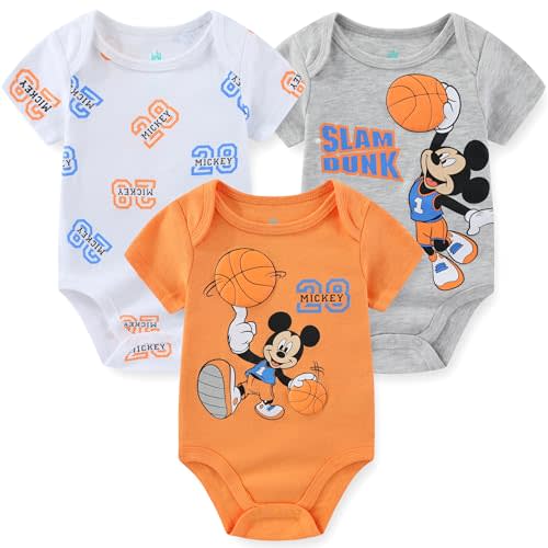 Disney Baby Boys Mickey Mouse 3 Pack Bodysuit for Newborn and Infant