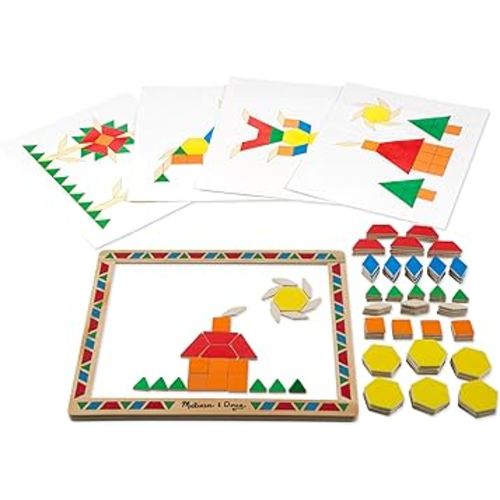 Melissa & Doug Deluxe Wooden Magnetic Pattern Blocks Set - Educational Toy With 120 Magnets and Carrying Case, Multi-color, 1 EA