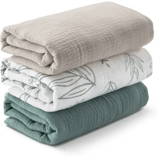Muslin Swaddle Blankets for Newborn, 3 Pack Breathable Soft Receiving Blanket, Large 38 x 40 inches Swaddle Wrap Burping Clothes, Essentials Infant Shower Items, Toddler Gift (Bright Colors)