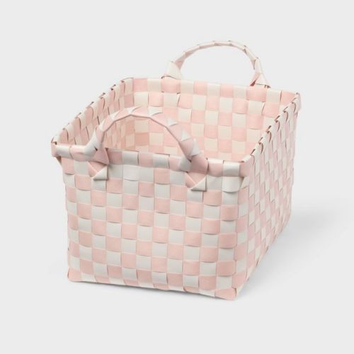 Woven Plastic Basket Small Pink Checkered - Brightroom™