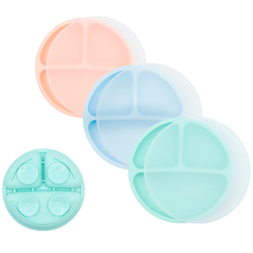 WeeSprout | Silicone Suction Plates with Lids Divided Silicone Plates | Set of 3