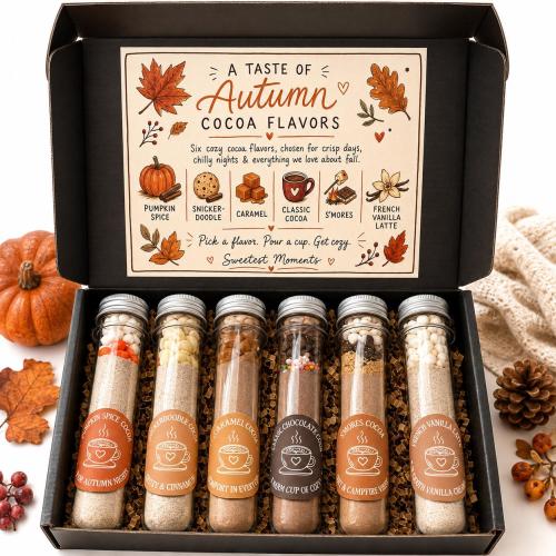 Autumn Hot Cocoa Gift Box | 6 Gourmet Hot Chocolate Tubes | Pumpkin Spice, S'Mores & Snickerdoodle | Fall Gift Set | Cocoa Shot Gift Box