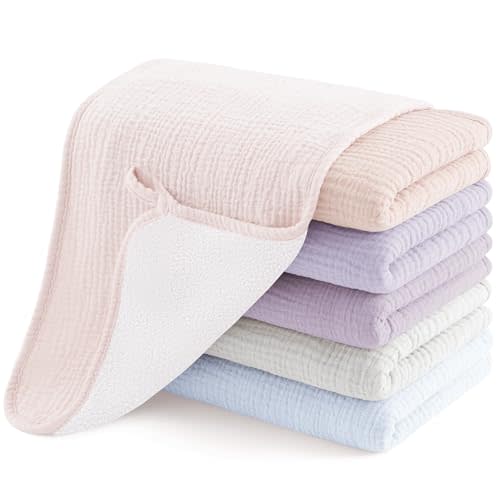 Susurration Muslin Burp Cloths, Soft Baby Burping Cloths for Unisex Boys and Girls, Newborn Essentials Large Extra Absorbent Washcloths, 20x10in, 6 Pack