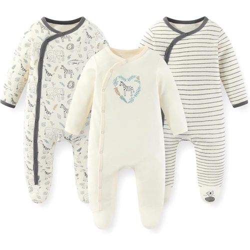 Unisex Baby Boy Girl Footies Rompers Cotton Long Sleeve 3 Pack Infant Jumpsuits 0-12Months Babies' Outfits