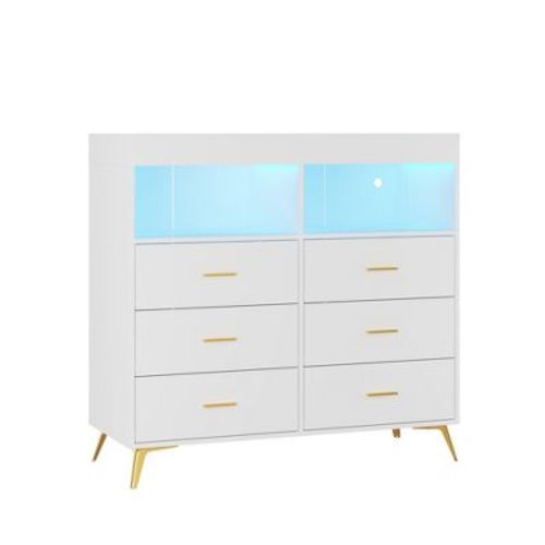 6 Drawer Dresser, Baby Changing Table Dresser, Convertible Nursery Dresser for Infant Essentials, Modern Changing Table Top with Pad Included, White