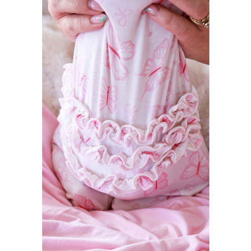 Ruffle Zipper Footie in Blooming Butterflies | Caden Lane