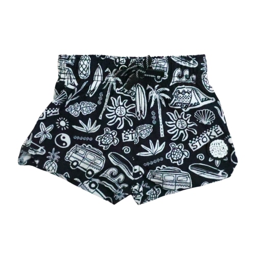 Black and White Stoke Little Surfer Dude Swim Trunks
