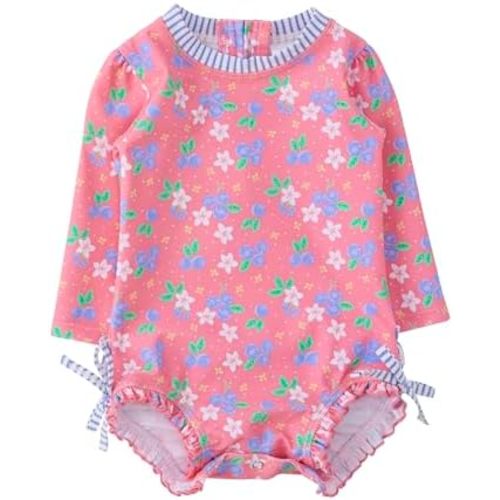 Baby Girls UPF 50+ Sun Protection Floral Printed Long Sleeve One Piece Rash Guard Swimsuit with Zipper