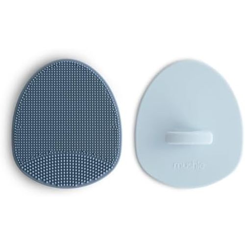 mushie Baby Bath Cradle Cap Brush | Soft Silicone Bristles for Dry Skin, Eczema, & Cradle Cap Treatment | 2-Pack (Tradewinds/Periwinkle)