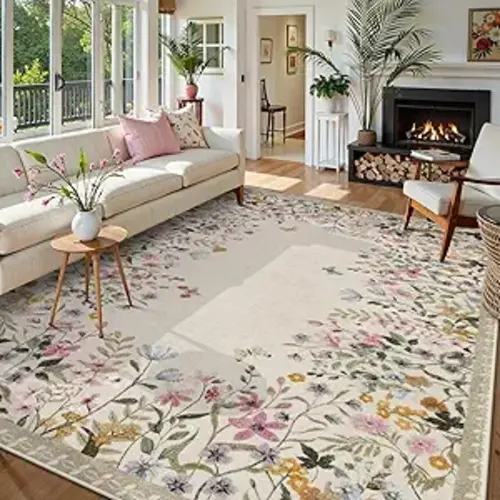 Nursery Large Botanical Area Rug (Beige,9'x12')