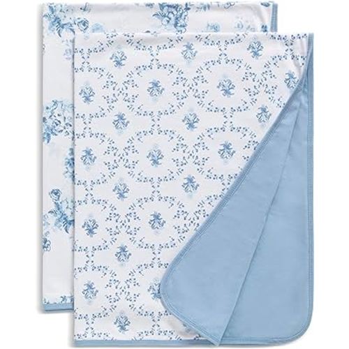 Delta Children 100% Organic Jersey Cotton Baby Receiving Blankets for Girls and Boys – 30x40 Inches - GOTS Certified (Pack of 2), Blue Botanicals