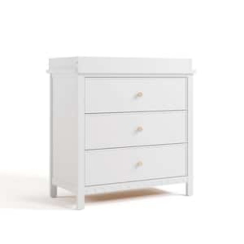 Sasha Frosted Oat 3 Drawer 35.47 in. Wide Dresser with Changing Topper