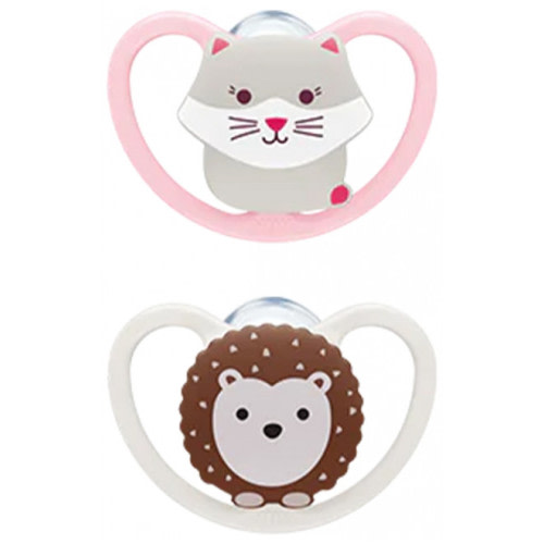 NUK Space 2 Silicone Soothers 0-6 Months - Model: Cat/Hedgehog - Steych