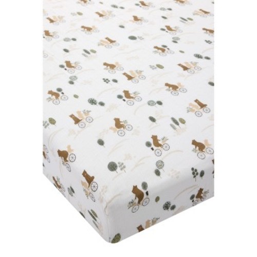 Loulou Lollipop Muslin Fitted Crib Sheet - Bears on Bikes