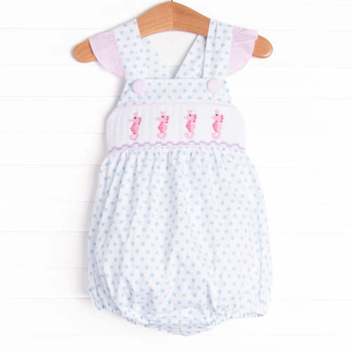 Seahorse Somersaults Smocked Bubble, Blue – Stitchy Fish