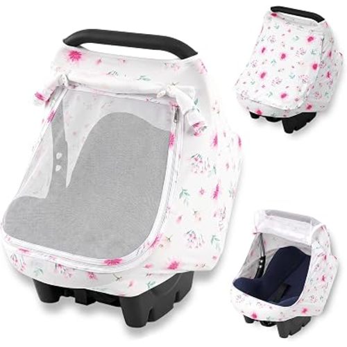 Orzbow Baby Car Seat Cover, Breathable Car Seat Canopy, Mesh Window, Pink