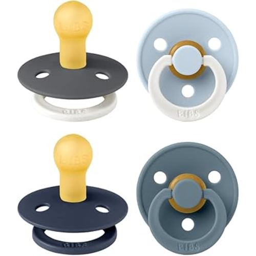 BIBS Colour Soother 4-Pack | BPA Free Dummy Pacifier | Round Nipple | Natural Rubber Latex | Made in Denmark | Size 0-6 Months | Petrol Glow Mix