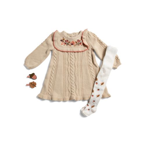 Infant Girls Acorn Embroidered Dress With Printed Tights | Kids' Sweaters | Marshalls