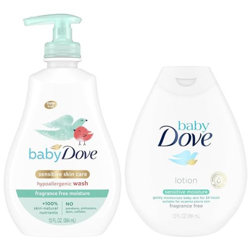 Dove Baby Essentials, Wash & Baby Lotion Set, Fragrance-Free, 13 Oz Ea