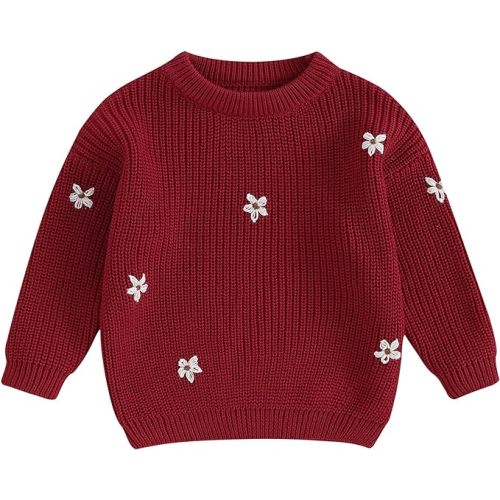 Mubineo Baby Girl Winter Clothes Cute Flower Sweater Crewneck Pullover Long Sleeve Knit Newborn Infant Sweaters