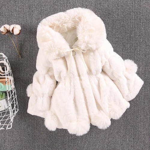 PURCOLT Winter Coat for Toddler Girls Solid Color Thicken Plush Cute Keep Warm Winter Hoodie Hairball Thick Coat Cloak on Clearance