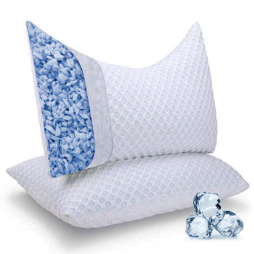 SORMAG Cooling Curved Shredded Memory Foam Pillows-Side Sleeper Pillows for Bed Neck and Shoulder Pain Relief Sleeping Queen Set of 2 Pack 20*30 inch