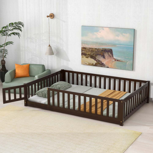 Harriet Bee Finka Kids Floor Platforms Bed With Fence and Door & Reviews | Wayfair