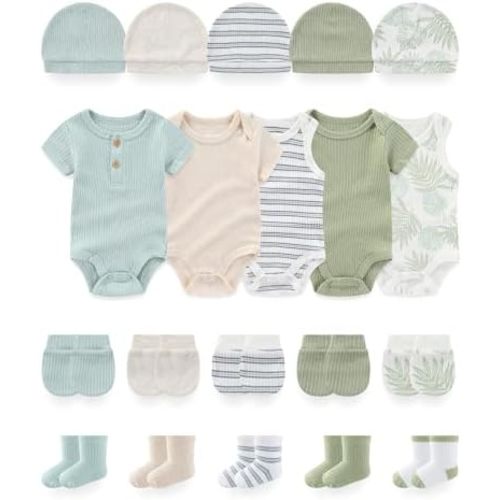 Baby Boy Girl Bodysuit Set 20-Piece Unisex Baby Clothes Outfit and Accessories