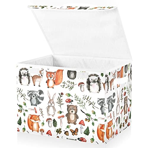 senya Large Storage Bins with Linen Collapsible Foldable Storage Cubes Fabric Closet Organizer Containers box with Flip-Top Lid for Home Bedroom Office 16.7 x 12.6 x 11.8in (Linen-woodland)