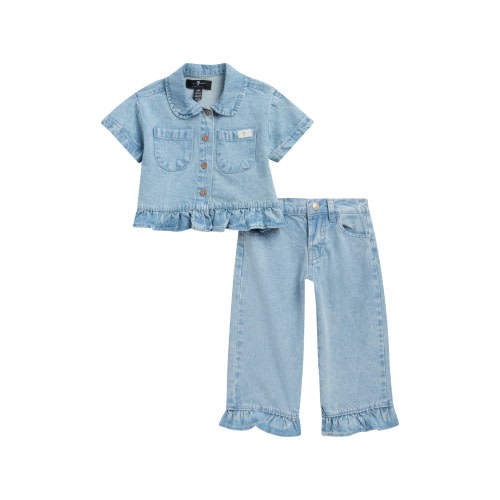 7 For All Mankind Kids' Ruffle Hem Shirt & Wide Leg Jeans Set (Women) | Nordstromrack