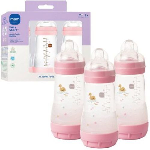 MAM Easy Start Anti-Colic Baby Bottle - Pink - 9oz/3pk