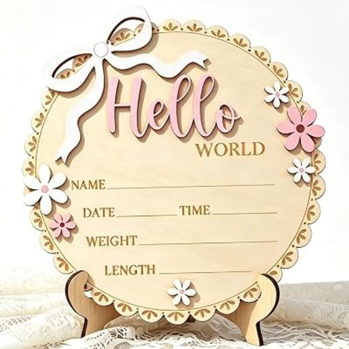 Baby Announcement Sign 5.9 Inch Hello World newborn sign Boy or Girl Sign