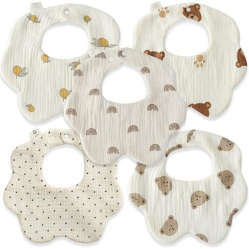 Baby bibs, muslin 6 layers, 100% Organic Cotton for Drooling, for boy and girl newborn, absorbents, unisex, boho by REBE & CO